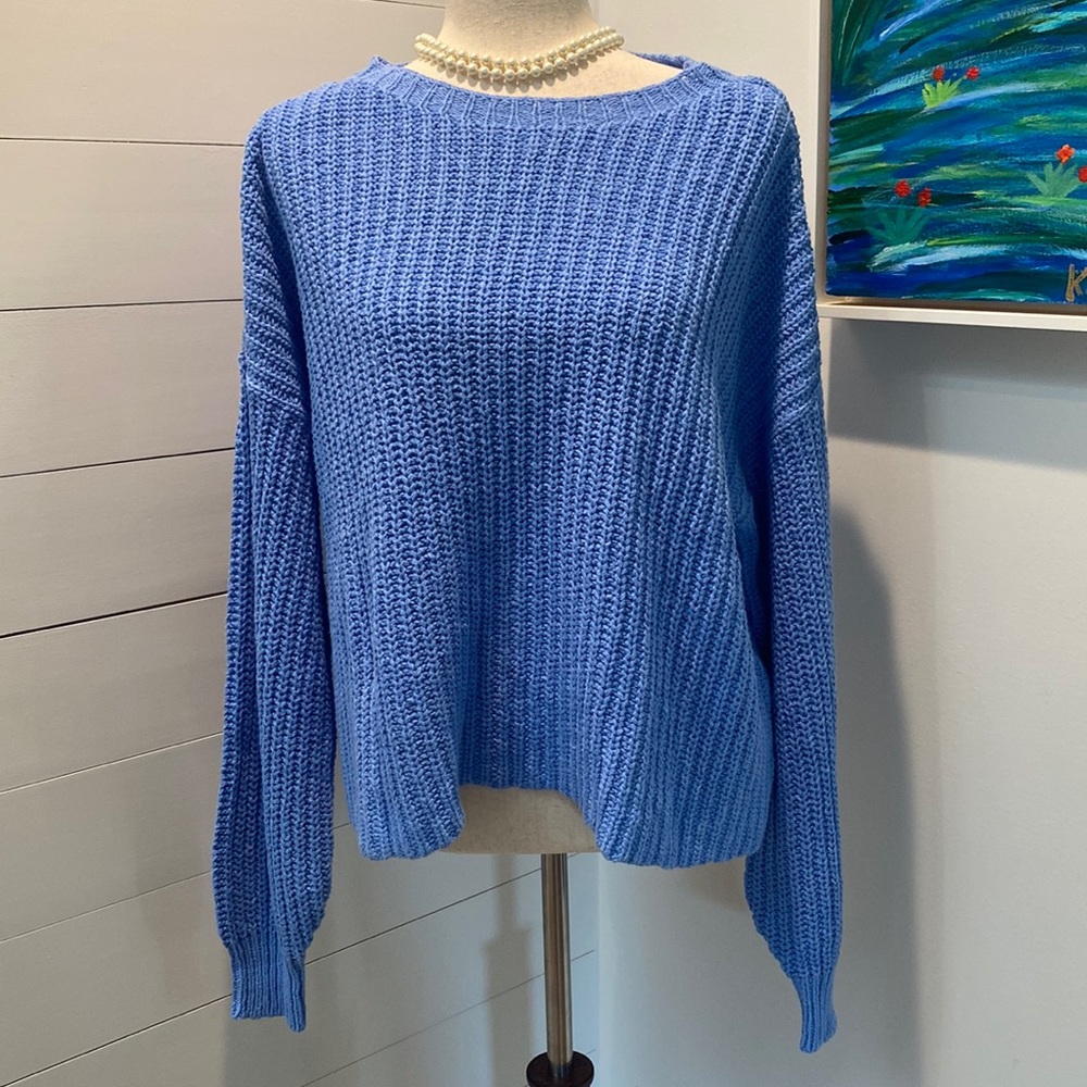 Eileen Fisher Organic Textured Cotton Sweater Bright Blue size XL NWT